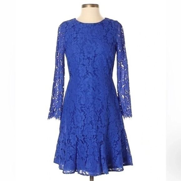 J. Crew Blue Cobalt Lace Classic Formal Holiday Party Cocktail Dress Size 2 XS - Picture 2 of 4